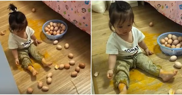 Đừng tưởng sinh con gái là nhàn nhã, sung sướng hơn, có nhiều cô bé nghịch ngợm chả kém ai đâu. Quay đi quay lại đã hỏng luôn rổ trứng gà.