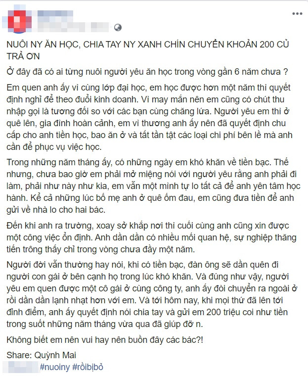 Nuoi ban trai an hoc suot 6 nam co gai nhan cai ket dang