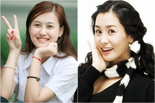 Hà Lade - Lee Da Hae. 9x Hà thành Hà Lade được khá đông người nhận xét là có nụ cười tươi giống với diễn viên Lee Da Hae. Ngoài ra, cả hai đều sở hữu phong cách nhí nhảnh, rạng rỡ.