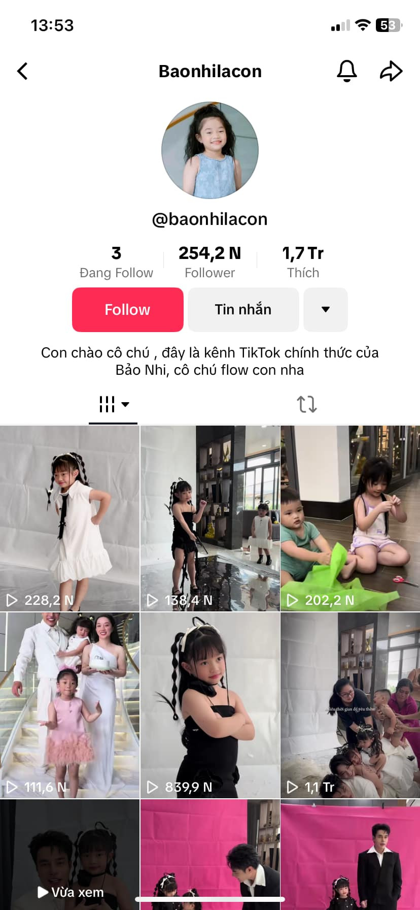 Ngay lập tức, netizen đã gợi ý cho Lê Dương Bảo Lâm nên lập 1 kênh Tiktok riêng cho bé để đăng tải riêng những khoảnh khắc của Bảo Nhi. Sau khi tạo kênh riêng, kênh Tiktok của bé Bảo Nhi đã có hơn 254.000 người theo dõi.