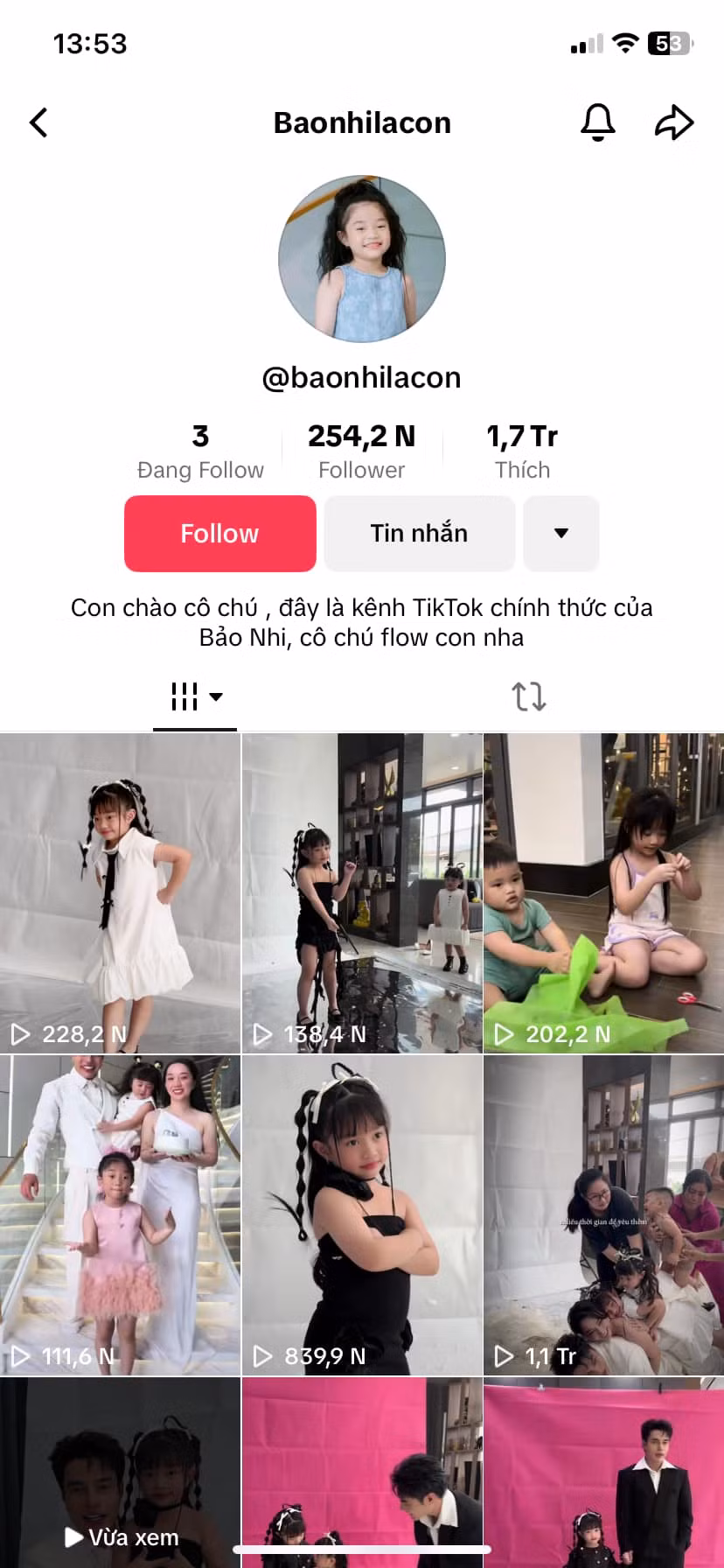 Ngay lập tức, netizen đã gợi ý cho Lê Dương Bảo Lâm nên lập 1 kênh Tiktok riêng cho bé để đăng tải riêng những khoảnh khắc của Bảo Nhi. Sau khi tạo kênh riêng, kênh Tiktok của bé Bảo Nhi đã có hơn 254.000 người theo dõi.