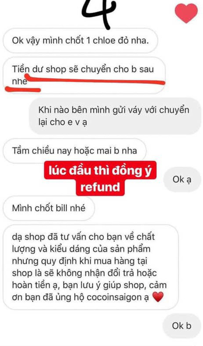 Bắt đầu sự việc hot girl Sài Gòn bị tố không trả tiền thừa, vị khách chốt món hàng, chuyển tiền đặt cọc cho cửa hàng và được thông báo shop sẽ trả lại số dư.