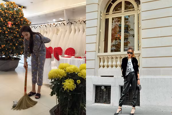 Được khen ngợi bởi gu thời trang cực cá tính và sang khi ra ngoài nhưng lúc ở nhà, Kỳ Duyên cũng giống như những người con gái khác. Cựu hoa hậu mặc đồ ở nhà giản gị, đi dép tổ ong và cặm cụi giúp mẹ quét nhà.