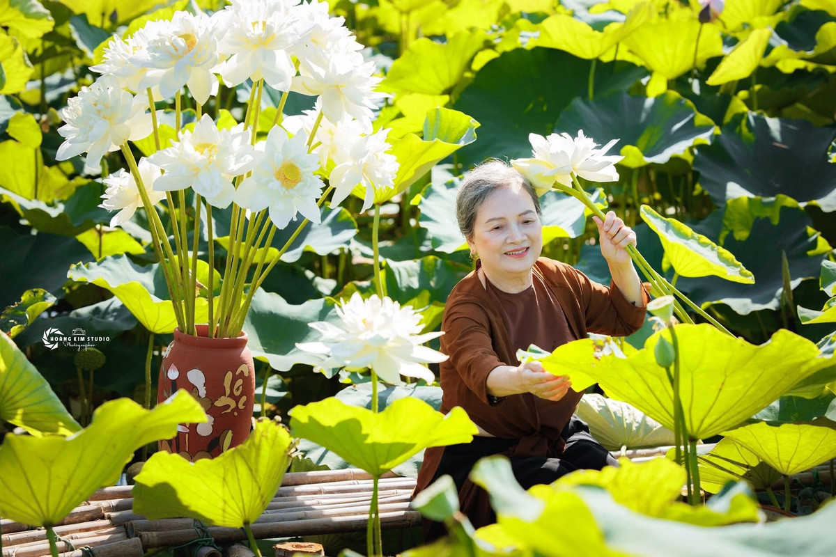 Được biết, nhân dịp mùa sen nở đẹp nên bà cụ cùng con gái đã đến vườn sen để lưu giữ một vài khoảnh khắc.