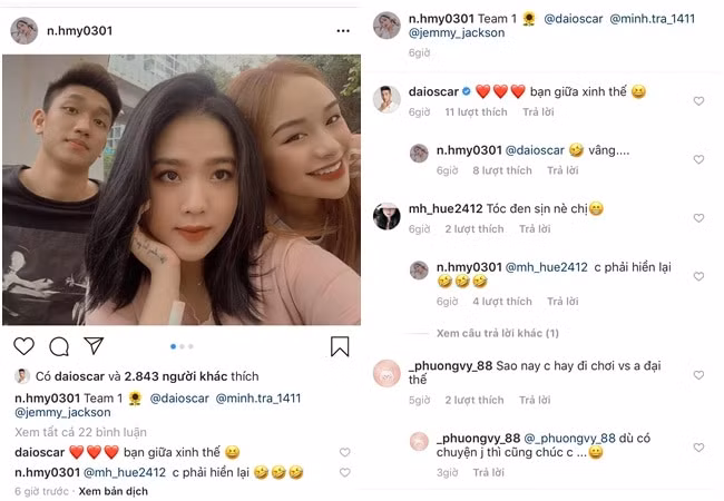 Trong bức ảnh được Huyền My đăng tải, Trọng Đại không ngần ngại vào khen cô nàng xinh đẹp nhất tấm hình. Đồng thời "thả tim" cực tình cảm. Bên dưới bình luận cũng có người bày tỏ sự nghi ngờ mối quan hệ của hai người.