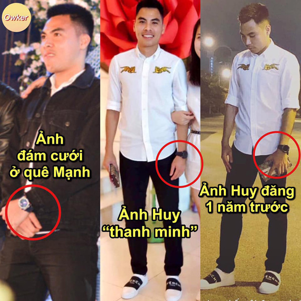 Hành động thanh minh chẳng giúp Đức Huy tránh khỏi rắc rối mà còn bị người hâm mộ "chọi đá" mạnh hơn khi bị phát hiện những bức ảnh mà anh lấy ra để làm bằng chứng được chụp cách đây 1 năm. Đồng hồ mà "hoàng tử" đeo trong ảnh cũ và trong đám cưới Duy Mạnh là hoàn toàn khác nhau.