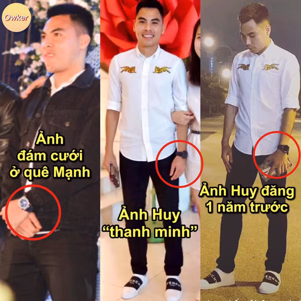 Hành động thanh minh chẳng giúp Đức Huy tránh khỏi rắc rối mà còn bị người hâm mộ "chọi đá" mạnh hơn khi bị phát hiện những bức ảnh mà anh lấy ra để làm bằng chứng được chụp cách đây 1 năm. Đồng hồ mà "hoàng tử" đeo trong ảnh cũ và trong đám cưới Duy Mạnh là hoàn toàn khác nhau.
