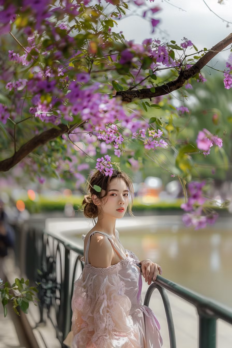 Một bộ ảnh chụp cùng bằng lăng tím đã khiến nhiều người xao xuyến bởi vẻ đẹp nữ tính, gợi cảm của một thiếu nữ.