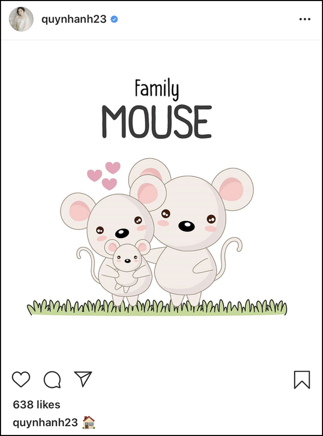 Sau đó, Quỳnh Anh lên tiếng xác nhận bằng bức hình gia đình nhà chuột ẩn ý hai vợ chồng tuổi chuột sẽ sinh con trong năm Canh Tý này.