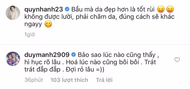 Ngay phần bình luận, Duy Mạnh đã to gan vào bóc phốt vợ: "Bảo sao lúc nào cũng hì hục rõ lâu. Hóa ra lúc nào cũng bôi bôi, trát trát, đắp đắp. Đợi rõ lâu".