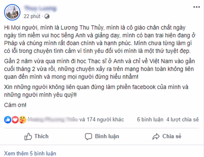 Trên trang Facebook của cô em gái sinh đôi mới đây đăng đàn trạng thái giải thích, đồng thời yêu cầu dân mạng không làm phiền đến cô và người thân nữa.