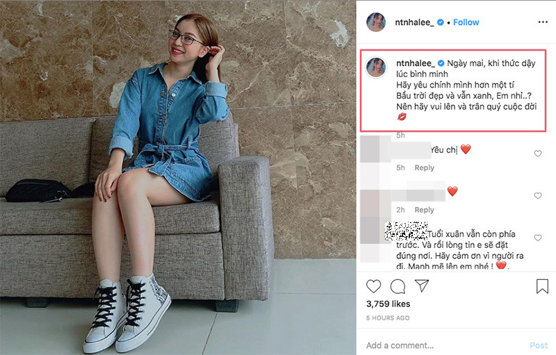 Ngay trong đêm, Nhật Lê cũng đăng tải dòng trạng thái buồn bã: "Ngày mai khi thức dậy lúc bình minh, hãy yêu chính mình hơn một tí. Bầu trời đẹp và vẫn xanh em nhỉ? Nên hãy vui lên và trân quý cuộc đời" khiến người hâm mộ không hiểu nổi Quang Hải hay Nhật Lê, ai mới là người chủ động chấm dứt mối quan hệ lâu năm.