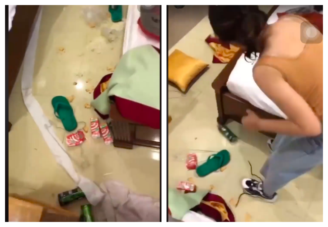 Đồ ăn thừa rồi cả các loại rác bẩn đều được cô vứt xuống gầm giường, gầm tủ, rồi vứt đầy ra cả chăn ga, gối đệm...