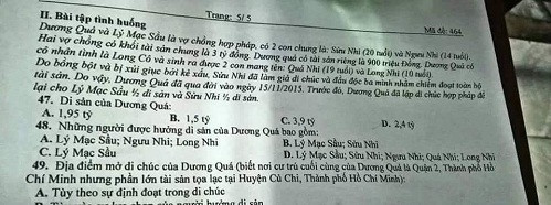Dương Quá và Lý Mạc Sầu bất ngờ được đưa vào đề thi với nội dung "'Dương Quá và Lý Mạc Sầu là vợ chồng hợp pháp, có 2 con chung là: Sửu Nhi (20 tuổi) và Ngưu Nhi (14 tuổi)..." khiến dân mạng bật cười.