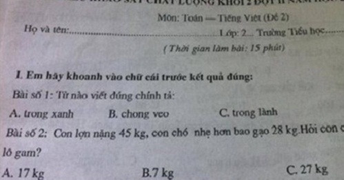 Con lợn nặng 45 kg, con chó nhẹ hơn bao gạo 28kg và câu hỏi lại hỏi con chó bao nhiêu kg thật sự không hề liên quan đến nhau.