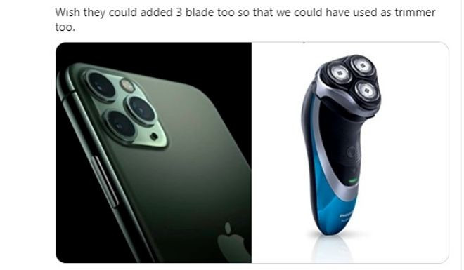 Nhiều người hài hước so sánh bộ 3 camera iPhone 11 "siêu to khổng lồ" này chẳng khác gì chiếc máy cạo râu, chỉ thiếu 3 lưỡi dao nhỏ mà thôi.