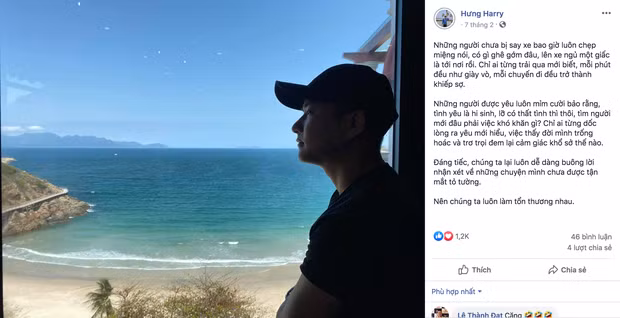 Trên Facebook, doanh nhân người Bắc Ninh cũng có chia sẻ dài về tình yêu, về cảm giác khổ sở khi tình yêu không trọn vẹn. Nhiều người cho rằng anh chàng đang ám chỉ mối tình ngắn ngủi của mình với tình cũ Quang Hải.