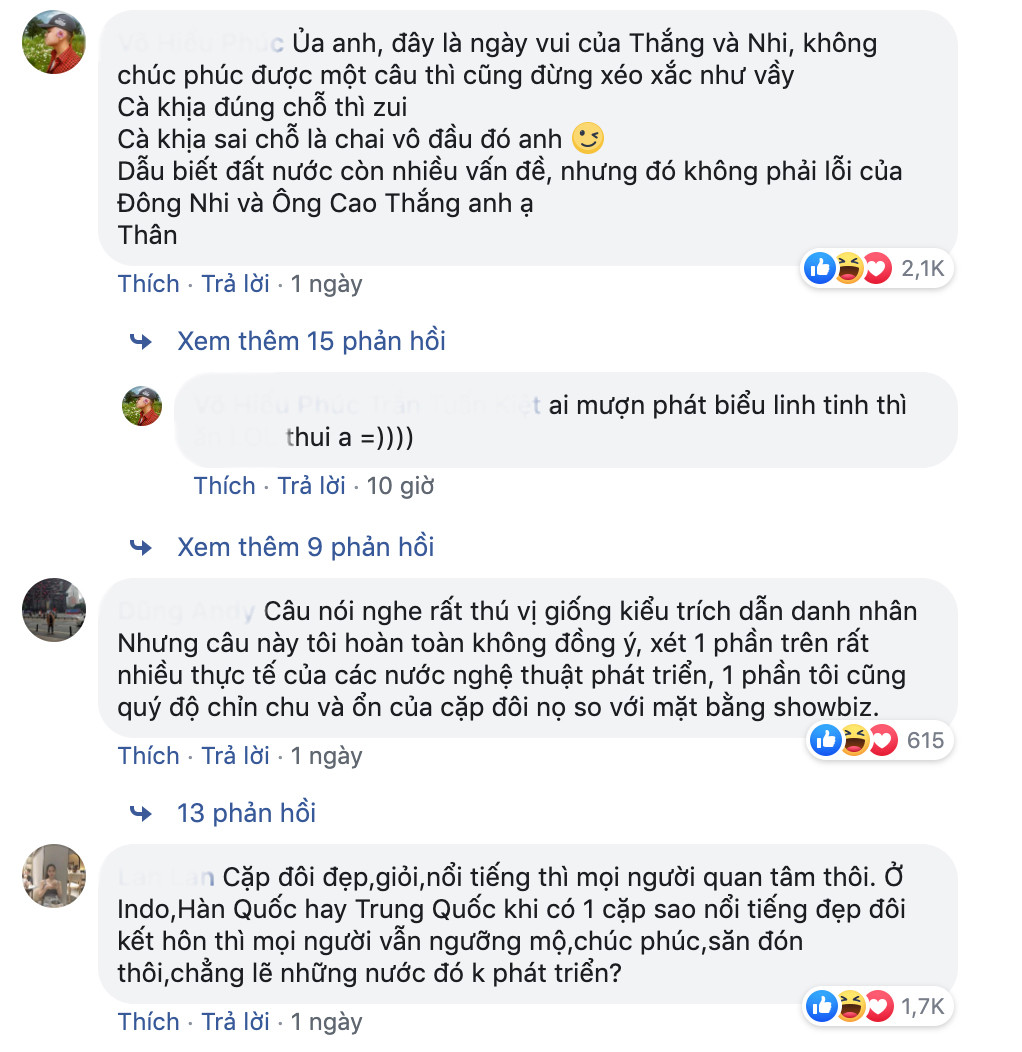 Nhiều bình luận bày tỏ trái chiều với tác giả Nguyễn Ngọc Thạch, thậm chí là chửi bới anh được dân mạng ủng hộ nhiệt tình. "Có duyên chết liền", "Đất nước cũng cần những người có duyên chứ không phải cái loại vô duyên nghĩ mình hài hước", "Không biết anh đã giúp ích được gì cho đất nước chưa?" - Nhiều người hâm mộ thẳng thắn lên tiếng chỉ trích nhà văn trẻ.