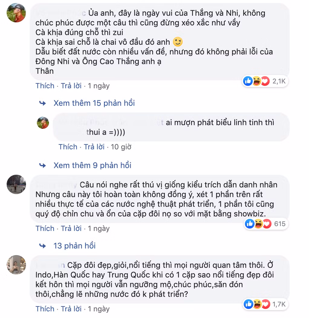 Nhiều bình luận bày tỏ trái chiều với tác giả Nguyễn Ngọc Thạch, thậm chí là chửi bới anh được dân mạng ủng hộ nhiệt tình. "Có duyên chết liền", "Đất nước cũng cần những người có duyên chứ không phải cái loại vô duyên nghĩ mình hài hước", "Không biết anh đã giúp ích được gì cho đất nước chưa?" - Nhiều người hâm mộ thẳng thắn lên tiếng chỉ trích nhà văn trẻ.