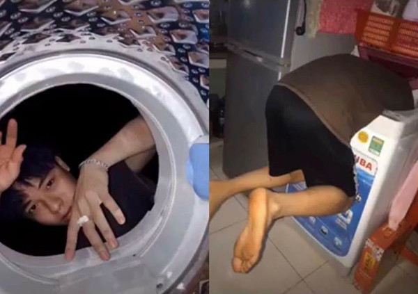 Để có thể thực hiện trend giới trẻ đang nổi đình nổi đám này, người chơi chỉ cần đặt điện thoại vào đáy máy giặt khi đã chọn chế độ hẹn giờ chụp tự động, sau đó thò mặt vào và tạo dáng, thế là xong.