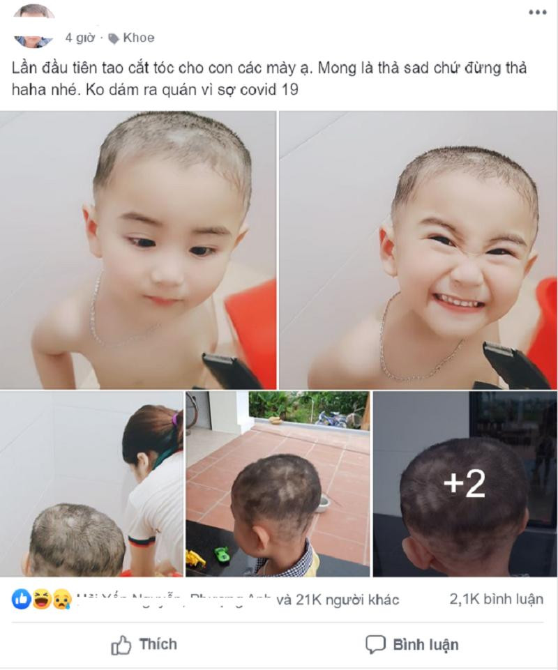 Mới đây, một bài viết của ông bố vụng về được chia sẻ trong một diễn đàn lớn trên mạng xã hội thu hút sự quan tâm đặc biệt của dân mạng. Theo đó, vì sợ dịch Covid-19 nên ông bố trẻ này không đưa con trai ra quán cắt tóc mà tự xử luôn ở nhà. Và tất nhiên, người thợ không chuyên này cho ra một sản phẩm ai nhìn cũng muốn ngã ngửa.