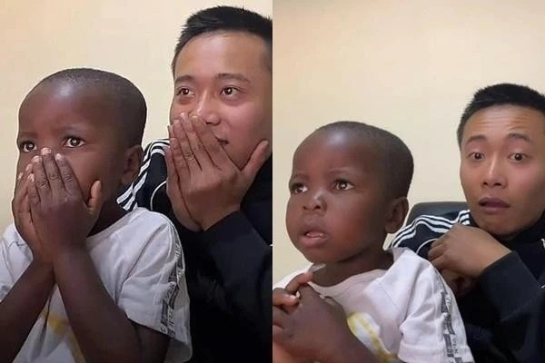 Sau đó, khi được chú Linh cho xem video Thùy Tiên trình diễn và đăng quang ngôi vị hoa hậu Hòa bình Quốc tế 2021, Lôi con đã tỏ ra tiếc nuối. Biểu cảm bất ngờ của cậu bé cực đáng yêu.