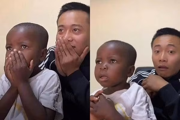 Sau đó, khi được chú Linh cho xem video Thùy Tiên trình diễn và đăng quang ngôi vị hoa hậu Hòa bình Quốc tế 2021, Lôi con đã tỏ ra tiếc nuối. Biểu cảm bất ngờ của cậu bé cực đáng yêu.