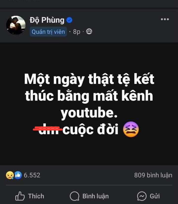 Độ Mixi vừa chính thức xác nhận thông tin kênh YouTube hơn 7.3 triệu người theo dõi của anh đã bị hack, thông tin này đã khiến cộng đồng fan của anh rất shock.