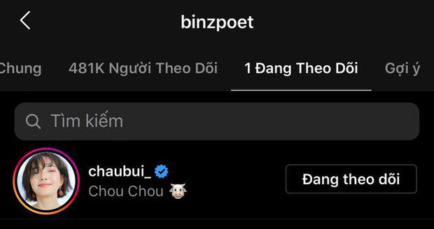 Trên Instagram, từ một người không theo dõi ai giờ đây rapper Binz nhấn follow 1 người và đó không ai khác đó là Châu Bùi.