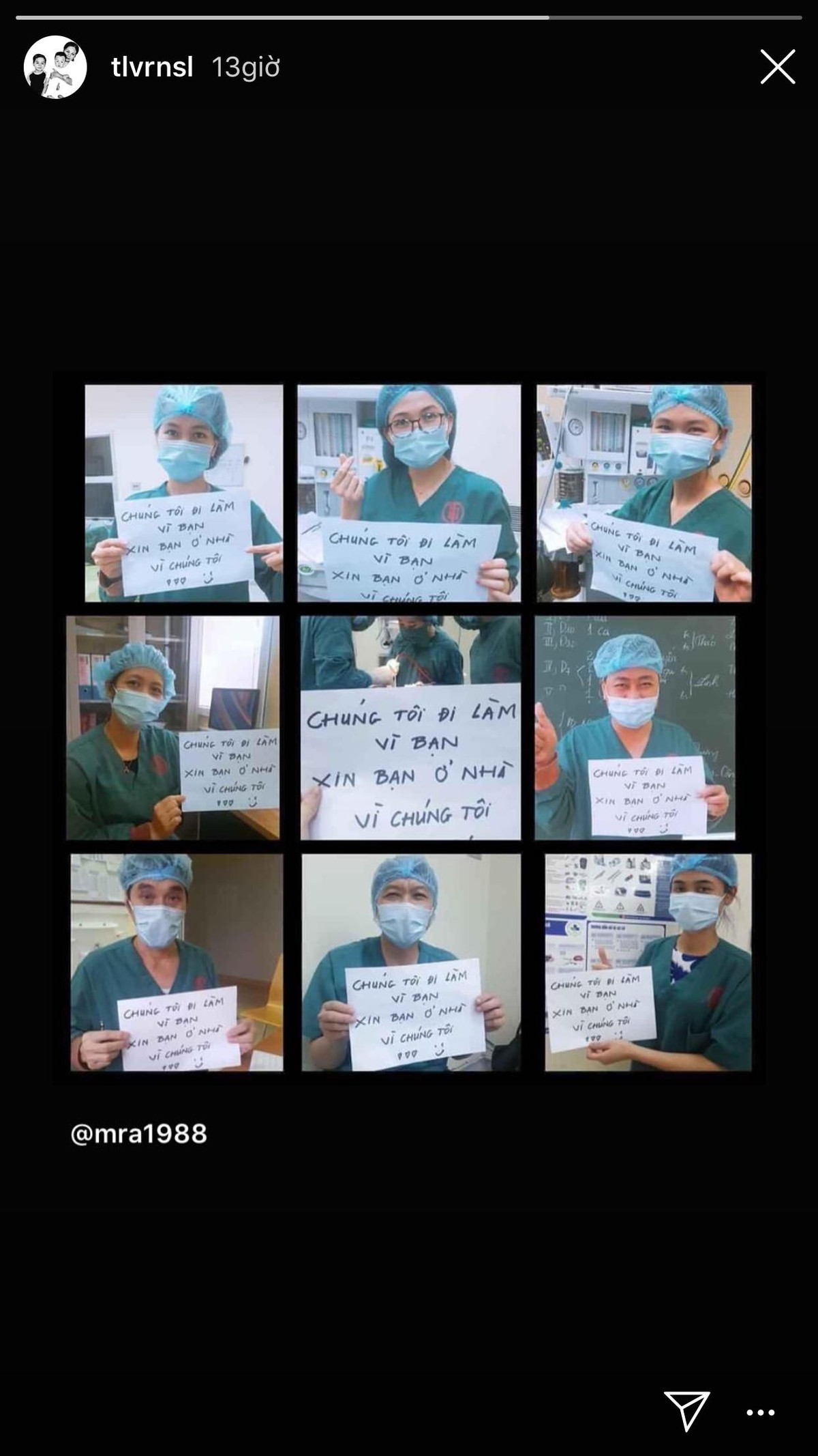 Hoàng Touliver cũng đăng tải tấm hình giống hệt Mr A để tri ân các y, bác sĩ Việt Nam.