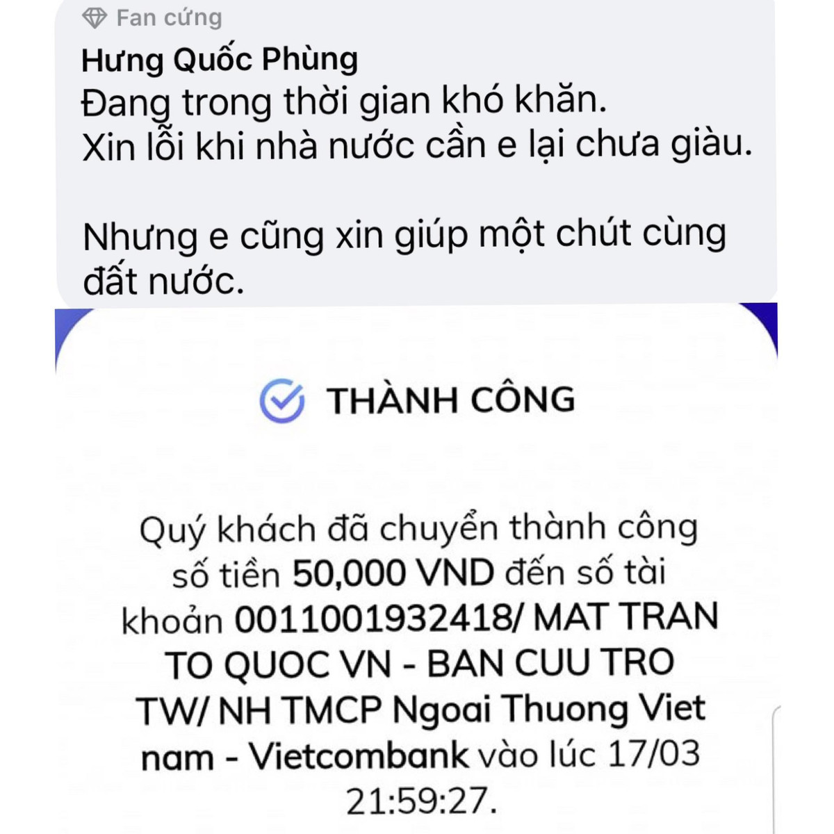 Nhiều sinh viên, lao động chân tay không dư giả về kinh tế vẫn cố gắng ủng hộ chính phủ về mặt tinh thần và một chút tiền tấm lòng. Xem thêm clip: Hà Anh Tuấn góp 2 tỷ chống dịch Covid-19 | VTC Now - Nguồn: Youtube