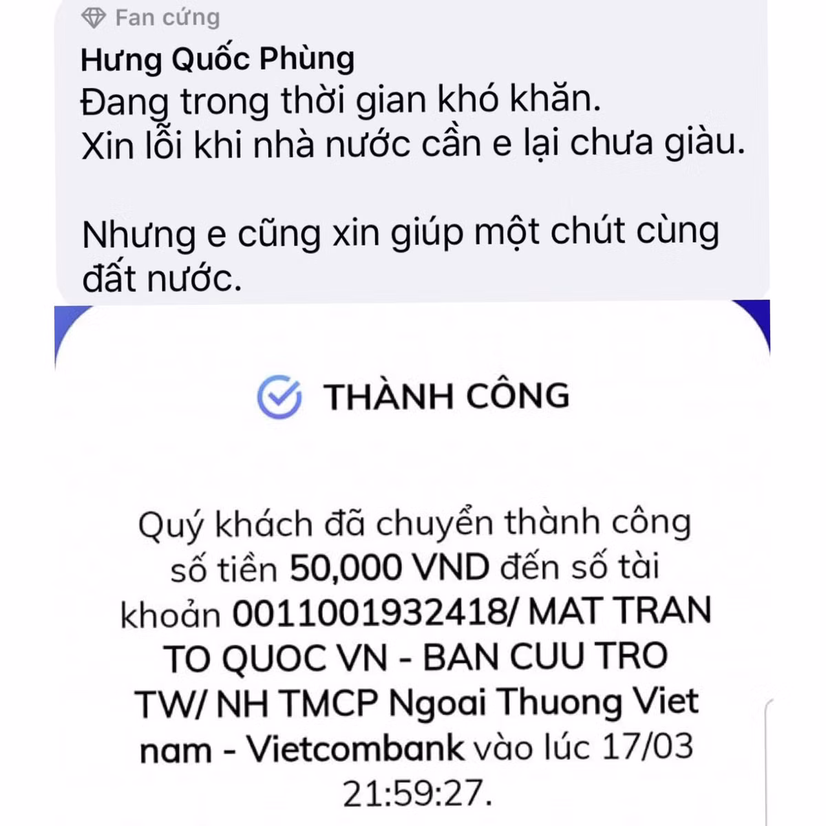 Nhiều sinh viên, lao động chân tay không dư giả về kinh tế vẫn cố gắng ủng hộ chính phủ về mặt tinh thần và một chút tiền tấm lòng. Xem thêm clip: Hà Anh Tuấn góp 2 tỷ chống dịch Covid-19 | VTC Now - Nguồn: Youtube