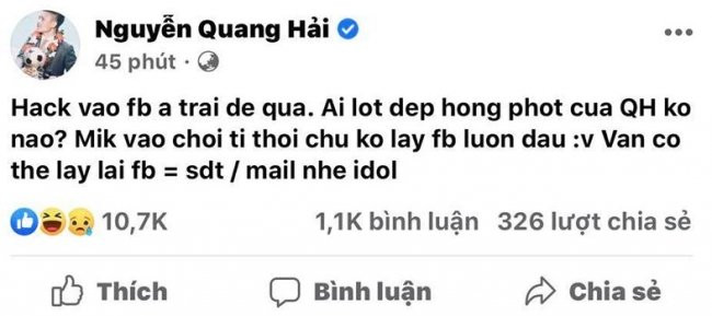 Thông tin Quang Hải bị hack facebook, lộ nhiều đoạn chat riêng tư nhạy cảm gây xôn xao cộng đồng mạng. Một số "bóng hồng" liên quan đến đoạn chat này của Quang Hải đều được réo tên.
