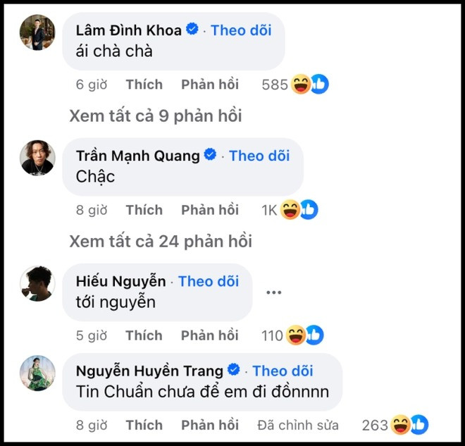 Ngay lập tức, nhiều bạn bè và người thân nổi tiếng của ViruSs như Xemesis, Rambo, MC Huyền Trang (Mù Tạt), Vương Anh Ole,... cùng với cư dân mạng để lại bình luận chúc mừng rộn ràng.