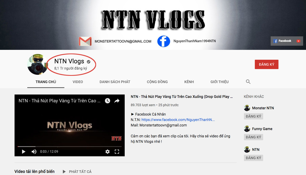 NTN Vlogs là kênh Youtube có hơn 8 triệu lượt đăng ký và hàng chục ngàn tương tác cho mỗi clip được đăng tải. Tuy nhiên, nhiều người đánh giá là chất lượng kênh ngày càng kém, nội dung nhàm chán, bất chấp để kiếm views.