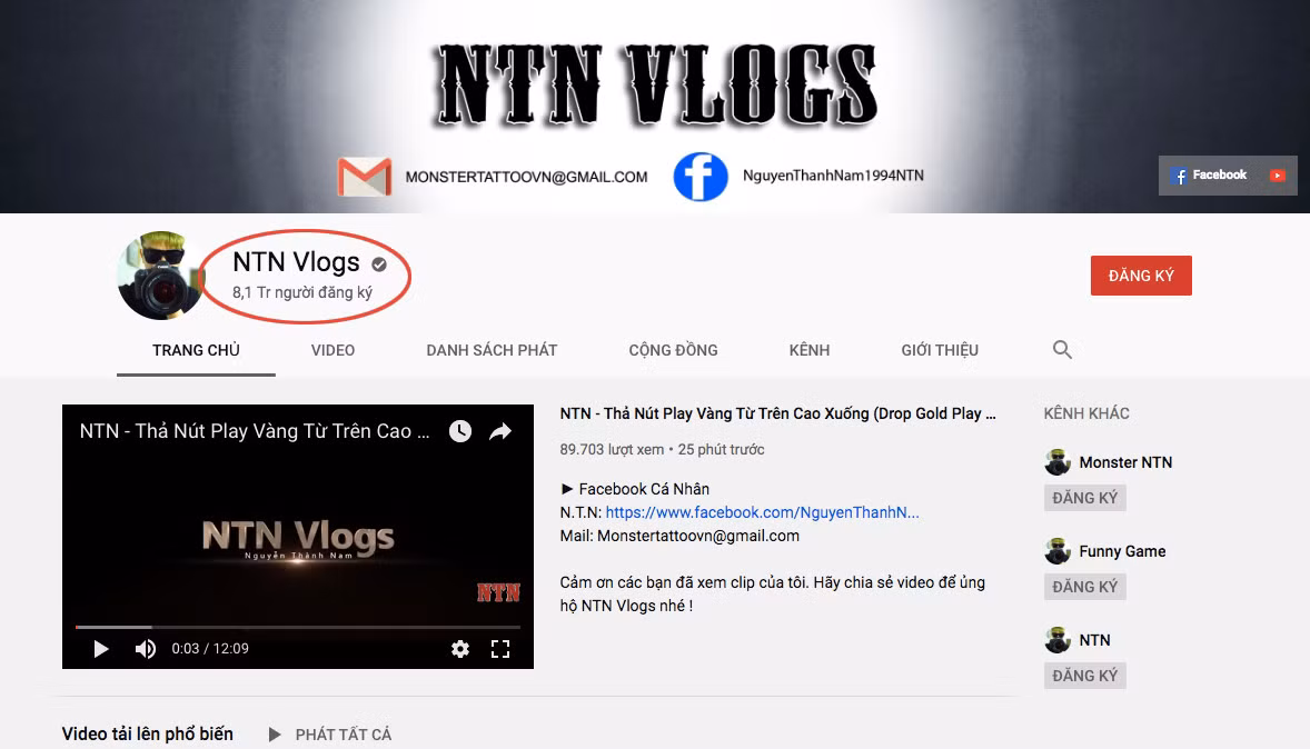 NTN Vlogs là kênh Youtube có hơn 8 triệu lượt đăng ký và hàng chục ngàn tương tác cho mỗi clip được đăng tải. Tuy nhiên, nhiều người đánh giá là chất lượng kênh ngày càng kém, nội dung nhàm chán, bất chấp để kiếm views.