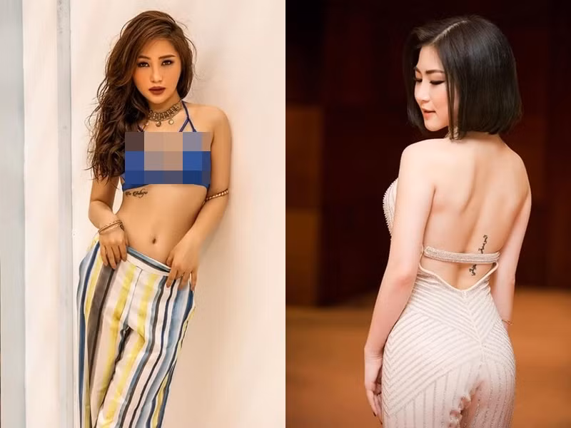 Chân ngực tiếp tục là 2 vị trí được mỹ nhân Việt lựa chọn khi xăm hình. Hương Tràm sở hữu dòng chữ Latin "De Integro" ở chân ngực để đánh dấu mốc quan trọng trong sự nghiệp.