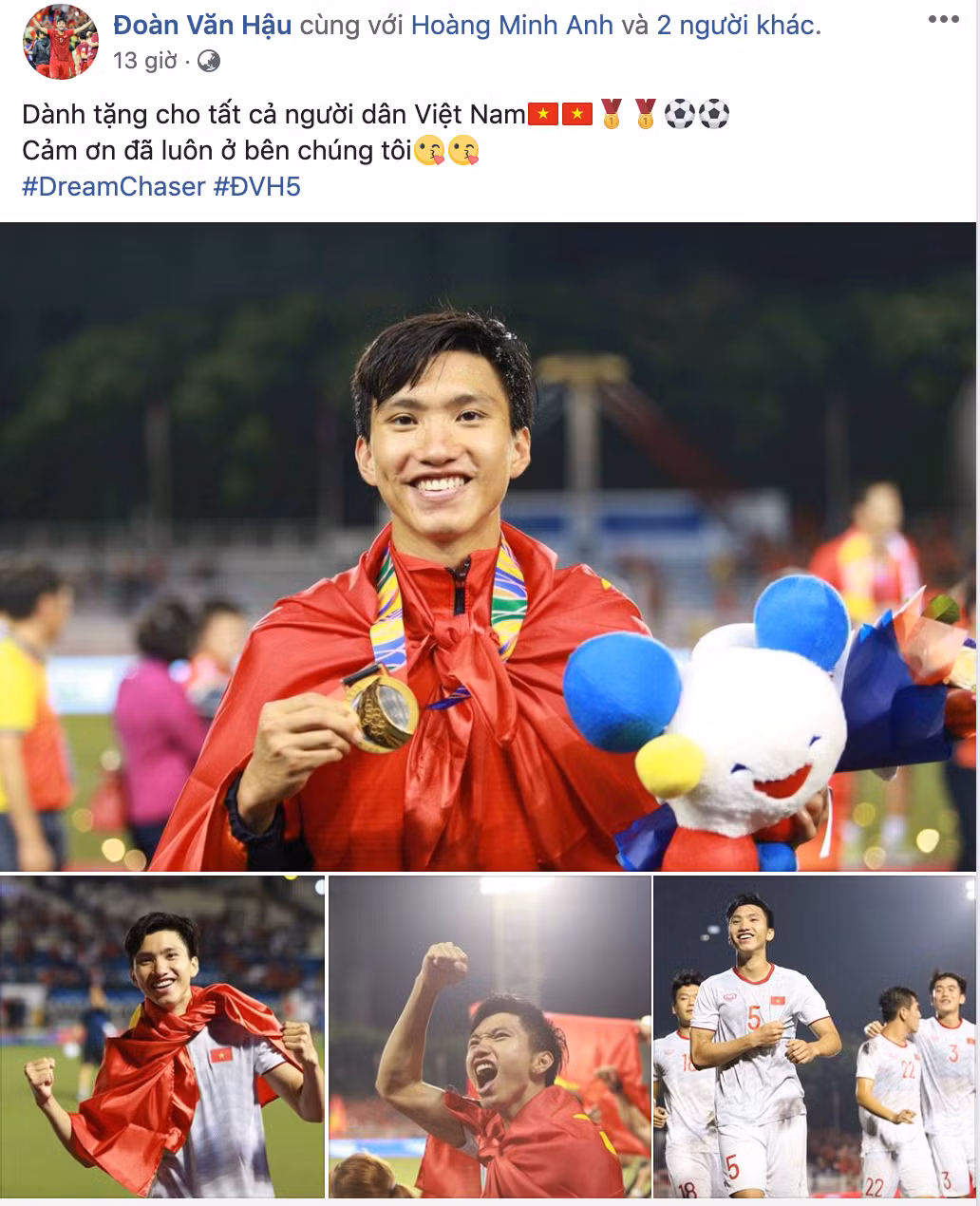 Khiến thủ môn U22 Indonesia "chóng mặt", Văn Hậu đã thi đấu quá quả cảm trong trận chung kết. Cầu thủ quê Thái Bình muốn tặng chiến thắng này cho tất cả người dân Việt Nam sau 60 năm chờ đợi.