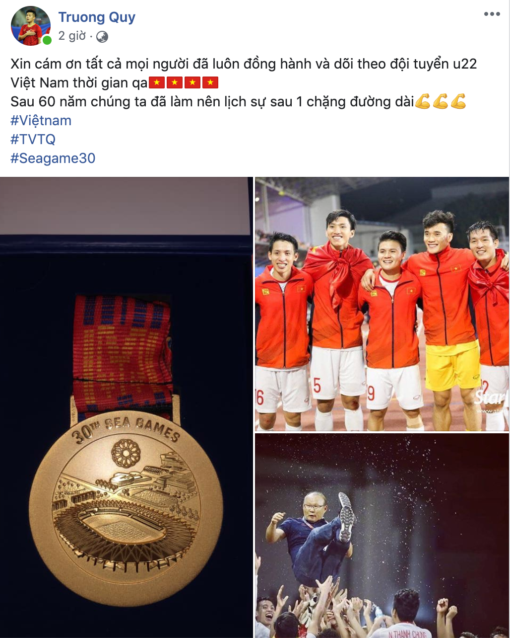 Trương Văn Thái Quý gửi lời cảm ơn sâu sắc tới hàng triệu người Việt đã đồng hành cùng toàn bộ các cầu thủ U22 Việt Nam trong suốt thời gian diễn ra SEA Games 30.