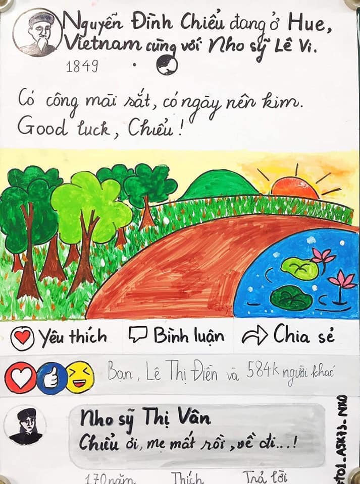 Hiện các bức vẽ của nhóm học sinh trường THPT Nguyễn Xuân Ôn về cách học môn Ngữ Văn sáng tạo, được lan truyền nhanh chóng trên mạng xã hội, thu hút hàng chục ngàn lượt yêu thích.