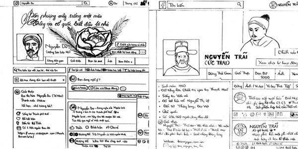 Trước đó, những học sinh lớp 10, trường THPT Võ Thị Sáu, TP.HCM cũng từng gây bão CĐM khi vẽ lại trang cá nhân của hai tác giả văn học Nguyễn Du và Nguyễn Trãi.
