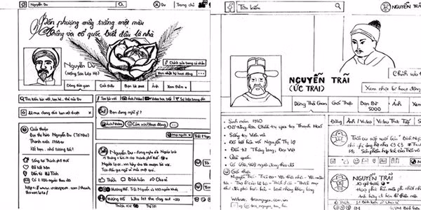 Trước đó, những học sinh lớp 10, trường THPT Võ Thị Sáu, TP.HCM cũng từng gây bão CĐM khi vẽ lại trang cá nhân của hai tác giả văn học Nguyễn Du và Nguyễn Trãi.