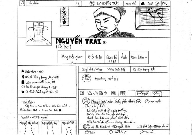 Rất nhiều trang Facebook của các tác giả được các bạn học sinh vẽ lên để phục vụ cho việc học tập.