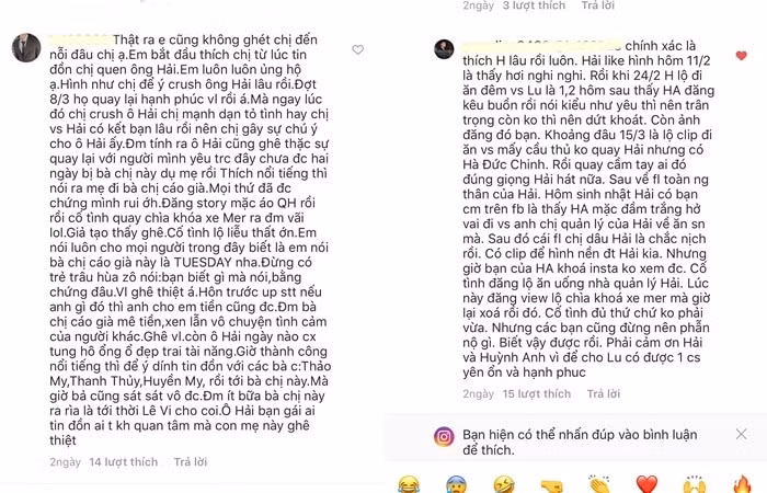 Sau khi thông tin này xuất hiện, người hâm mộ Nhật Lê đã tấn công Facebook của Huỳnh Anh bằng những lời lẽ cực kỳ khó nghe.