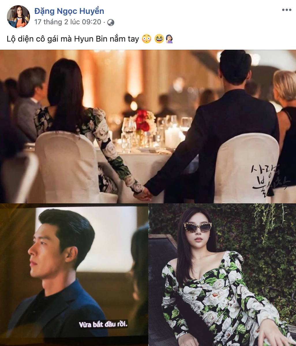 Không chỉ những thiếu nữ mới lớn dính lời nguyền của bộ phim "Hạ cánh nơi anh" mà ngay cả doanh nhân bạc tỷ Huyền Baby cũng không thoát khỏi tình cảnh này. Mới đây, hot girl Hà Thành chia sẻ bức ảnh mặc một chiếc váy giống hệt Se Ri (Son Ye Jin) cùng dòng trạng thái: "Lộ diện cô gái mà Huyn Bin (thủ vai đại uý Ri Jung Hyeok) nắm tay".