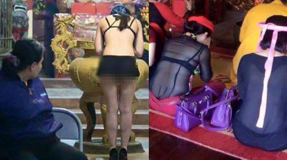 Nhiều bạn trẻ ăn mặc như không, lộ liễu hồn nhiên lễ bái khiến ai cũng phải ngoái nhìn và lắc đầu ngán ngẩm về ý thức.