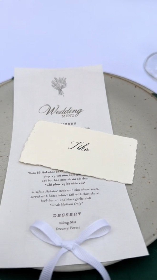Bên cạnh những hình ảnh của cô dâu, chú rể và dàn khách mời hay không gian tiệc cưới thì menu cùng các món ăn trong bữa tiệc cũng khiến netizen chú ý.