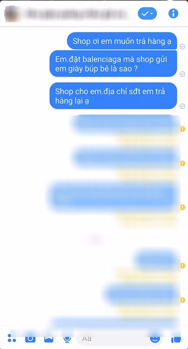 Sau khi phản hồi với shop và bày tỏ ý định hoàn trả lại giày, chàng trai khốn khổ bị cửa hàng thẳng tay block mà không nói thêm một lời nào. Trước trải nghiệm mua hàng trên mạng đau khổ này, nhiều người cho biết với số tiền 195.000 đồng thì không thể hy vọng sở hữu một đôi giày Balenciaga, dù chỉ là fake.