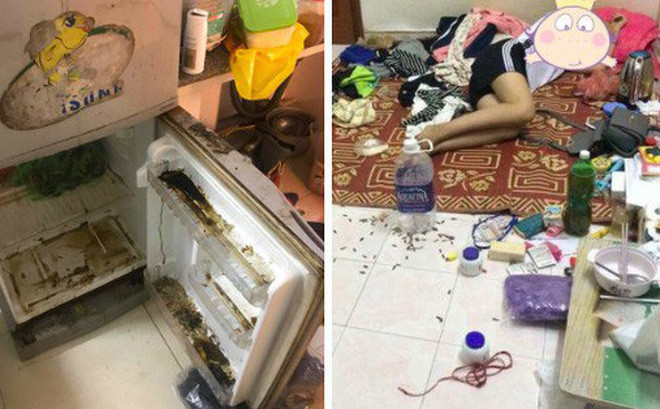 Tủ lạnh cáu bẩn, những vệt nước đen sì đóng lại thành mảng, sàn nhà vương vãi rác, thậm chí ăn hướng dương xong cũng không thèm bỏ vỏ, có ai tin được rằng đây là căn phòng của con gái hay không?