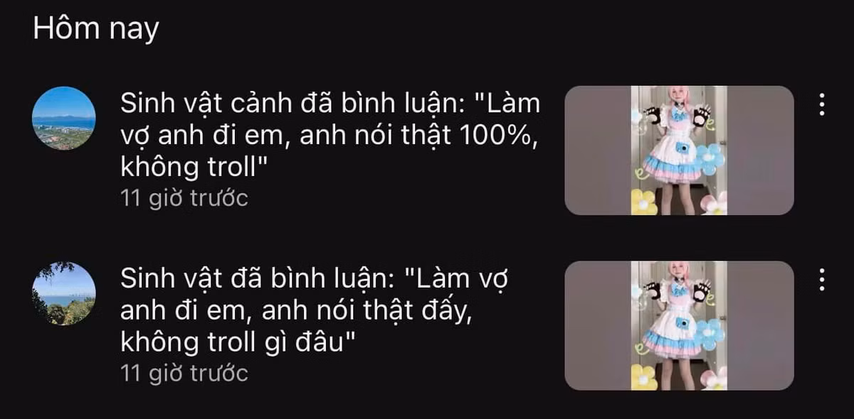 Thế nhưng tài khoản này liên tục bình luận làm cô nàng phát bực: "Mình đã TỪ CHỐI dưới bài viết khi Linh hỏi cưới mình (ảnh 2), mình cứ nghĩ Linh chỉ đang troll mình thôi, nhưng sau đó khi mình đăng nhiều bài viết mới, thậm chí những bài trong gr kín Linh cũng vào cmt hỏi rất dai, mình im lặng ngó lơ vì nghĩ nó không đáng để mình bận tâm và làm to chuyện. Tuy nhiên, sự chịu đựng của mình đã quá giới hạn khi Linh spam hỏi cưới mình ngay cả ở acc phụ của mình. Mình đã xoá cmt của Linh vì nó khiến mình khó chịu, và lập tức block Linh. NHƯNG mọi chuyện ko hề dừng ở đó, Linh đã spam cmt trong kênh YouTube (ảnh 3), mình cũng block và Linh lại một lần nữa spam bên Instagram."